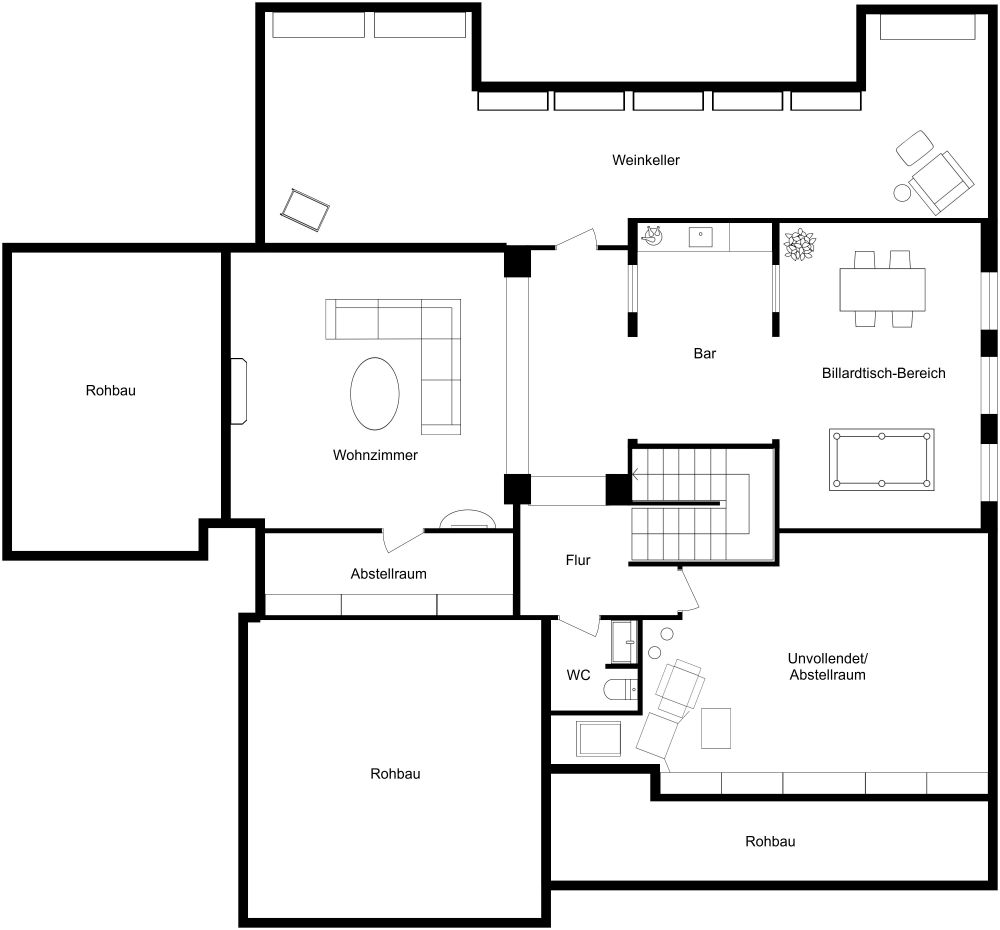 Großes Keller-Layout 2D Grundrisse