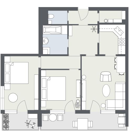 Grundriss für eine 3-Zimmer-Wohnung