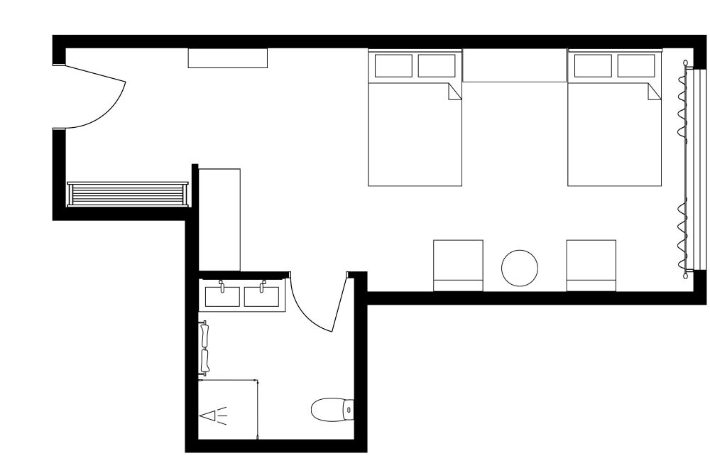 Double Hotel Room 2D Floor Plan