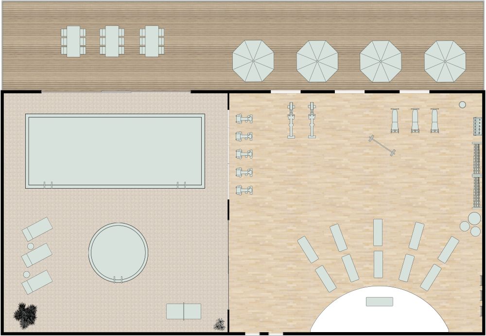Senior Fitness Center 2D Floor Plan Design with Pool