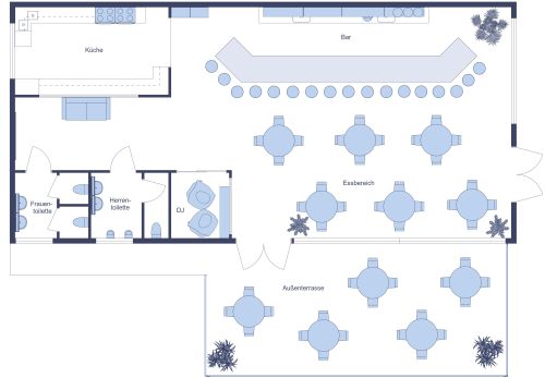 Bar mit Essbereich und DJ-Stand