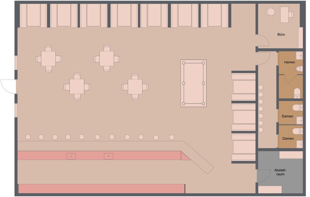 Bar mit Billardtisch 2D Grundrisse
