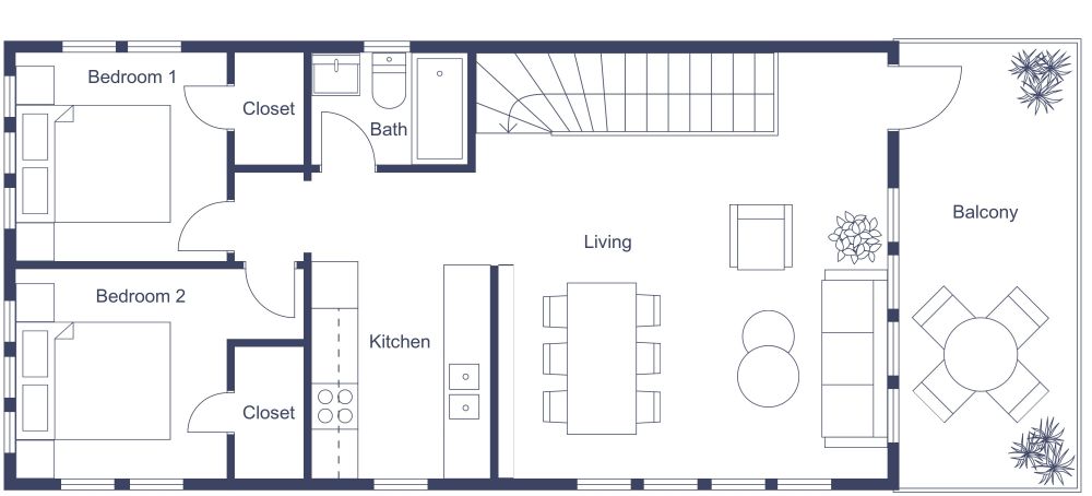 2D First Floor 2 Bedroom Garage Layout With Balcony