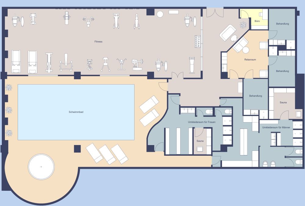 Fitnesscenter mit Schwimmbad 2D Grundrisse