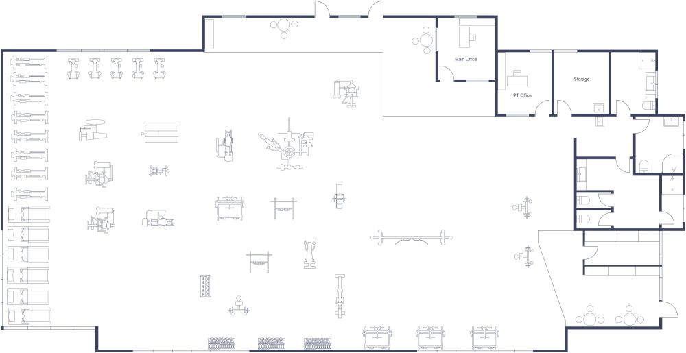 Gym With PT Offices 2D Floor Plan