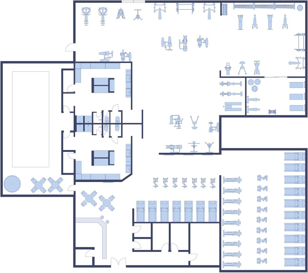 Fitness Center With Pool and Hot Tub 2D Floor Plan