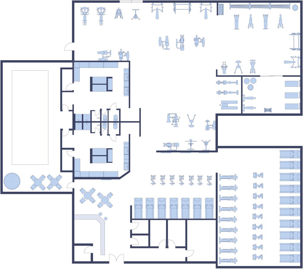 Fitness-Center mit Pool und Whirlpool 2D Grundrisse
