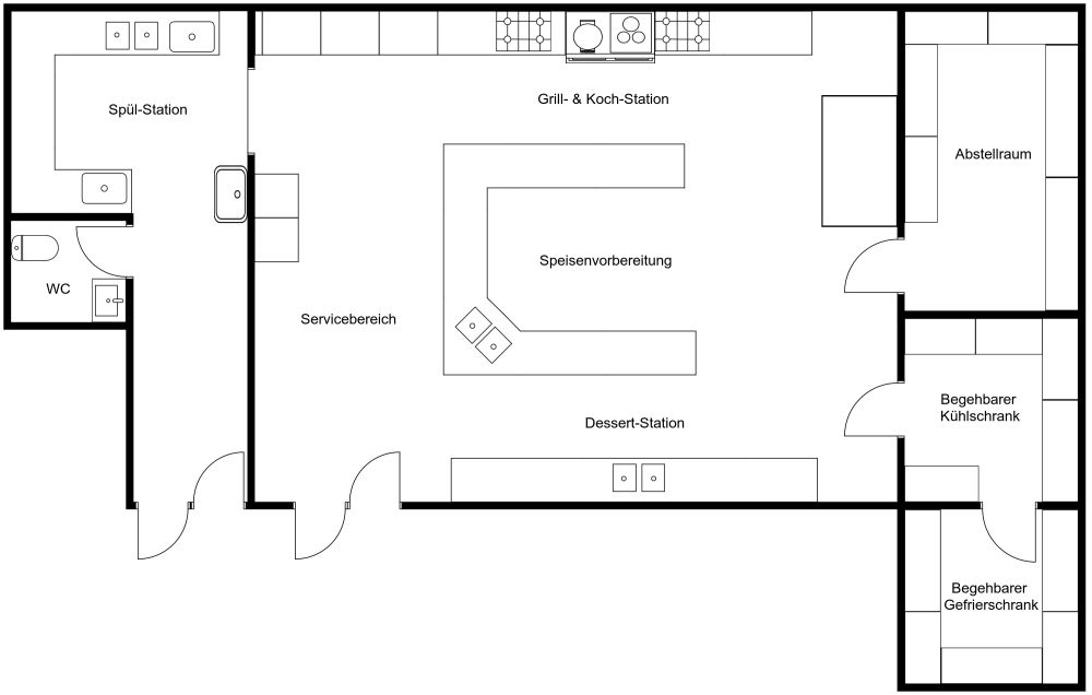 Küchen-Grundriss eines Restaurants 2D Grundrisse