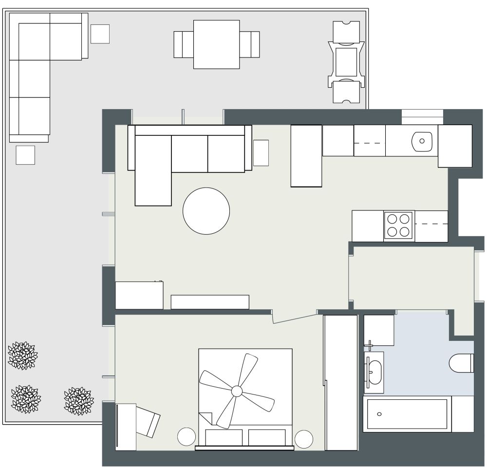 1 Bed Apartment Layout 2D Floor Plan