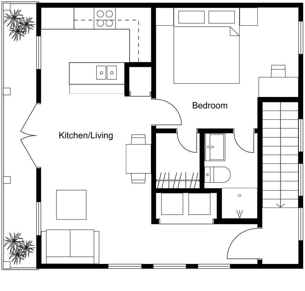 1 Bedroom Apartment Built On Top of Garage 2D Floor Plan