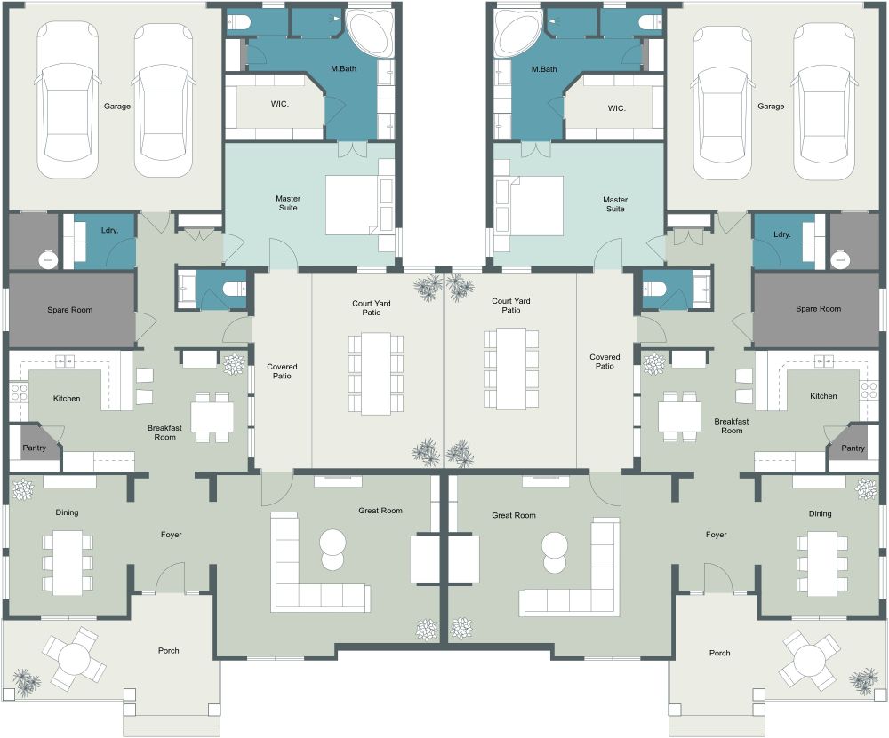 One Story Duplex House Plan 2D Floor Plan