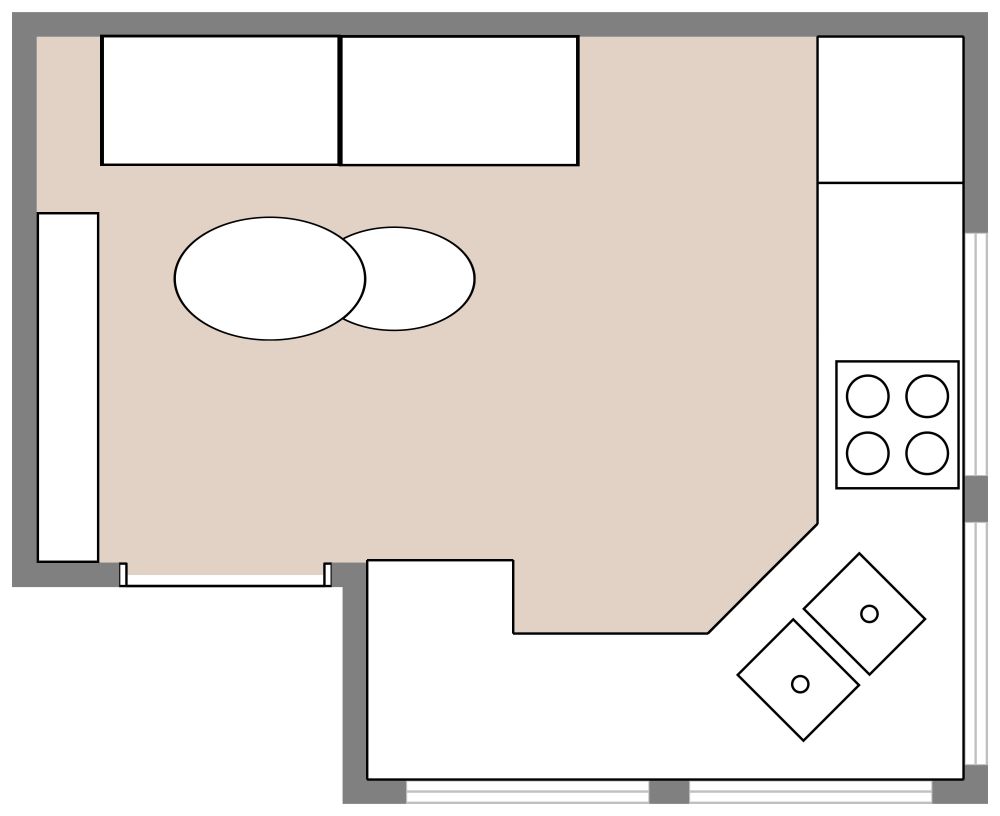 Black and White Kitchen Design 2D Floor Plan
