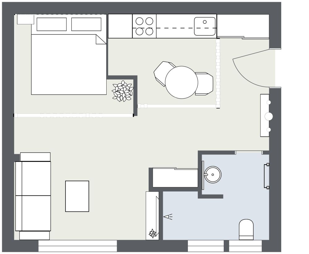 Studio Apartment 2D Floor Plan