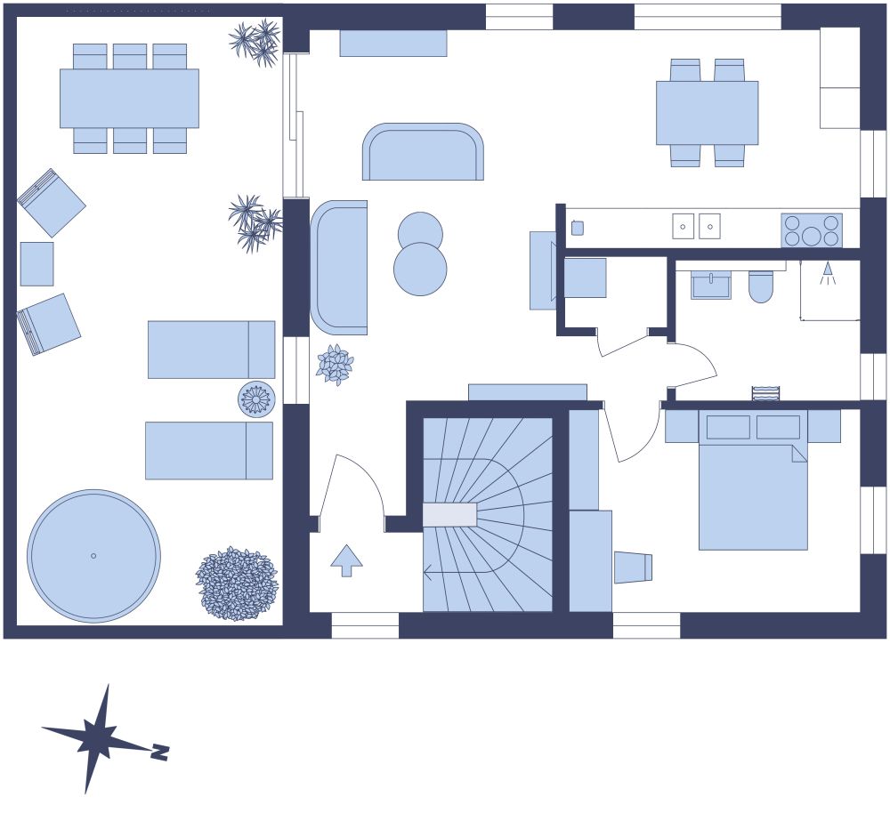 Möblierte Wohnung mit 1 Schlafzimmer 2D Grundrisse