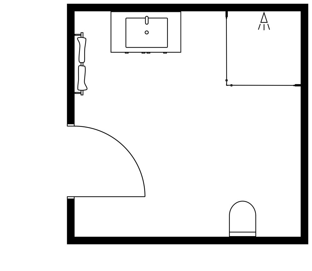 Square 3/4 Bathroom 2D Floor Plan