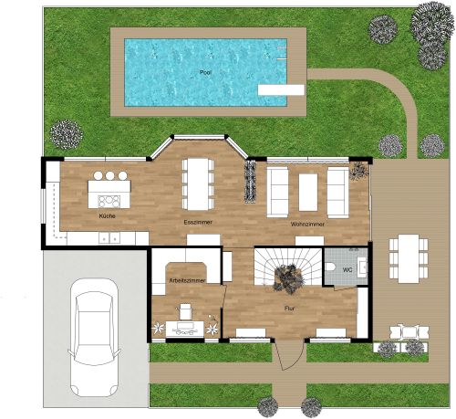 Landschaftsgestaltung mit Pool