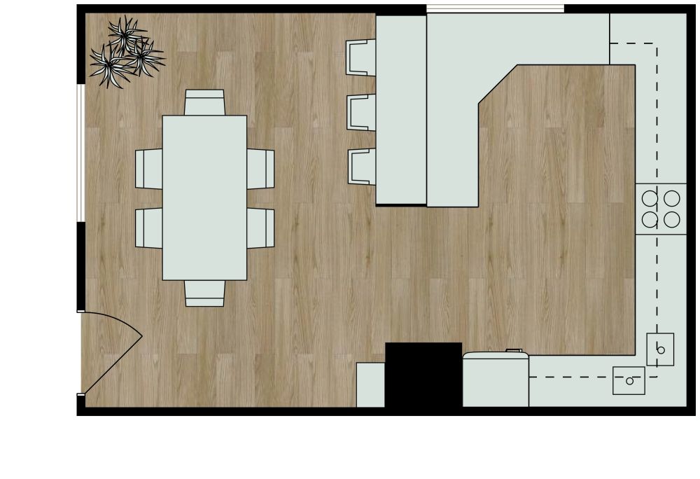 Peninsula Kitchen 2D Floor Plan With Dining Space