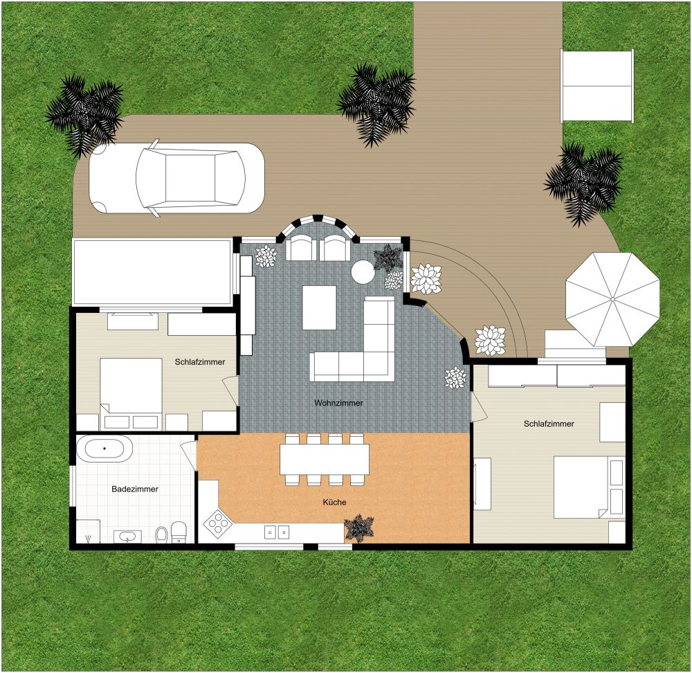 Landschaftsgestaltung für ein Wohngebiet 2D Grundrisse