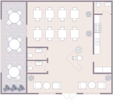 Grundriss für ein Café mit Küche