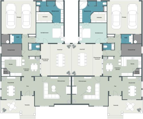 Einstöckiger Doppelhausplan