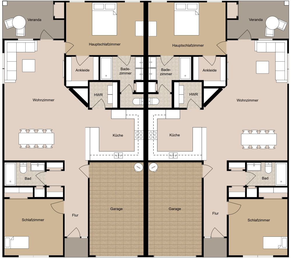 Doppelhaus Design 2D Grundrisse