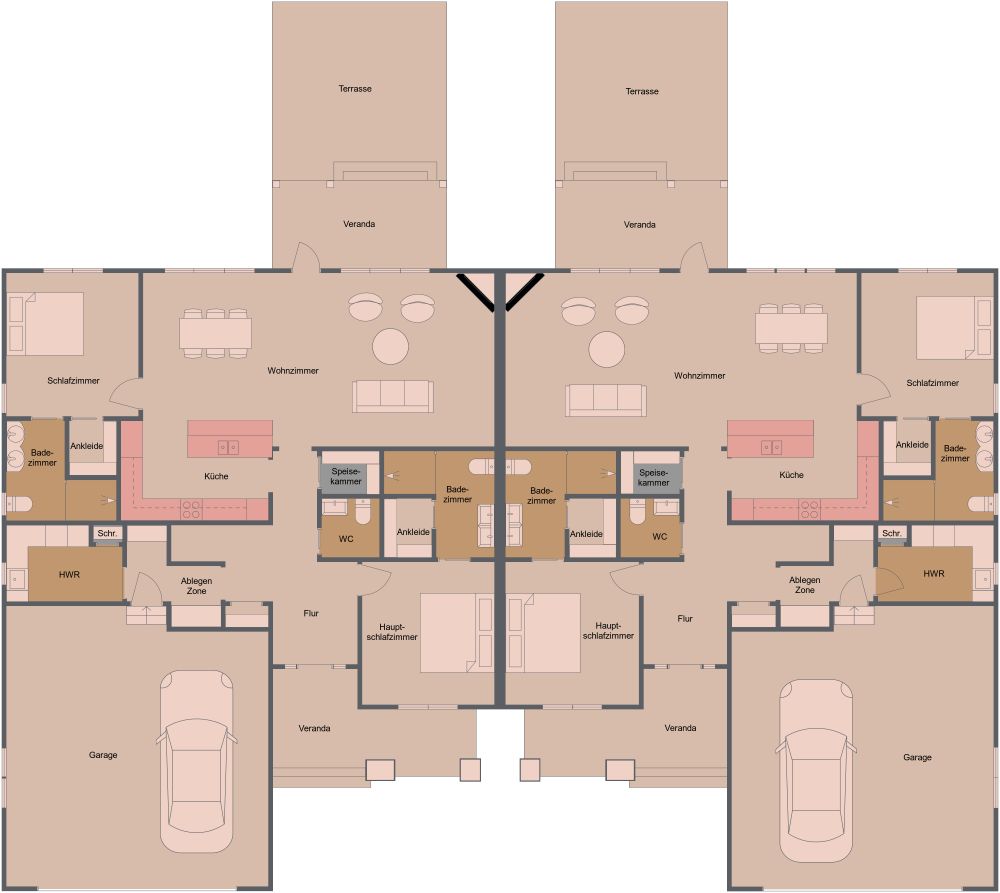 Duplex-Haus Design 2D Grundrisse