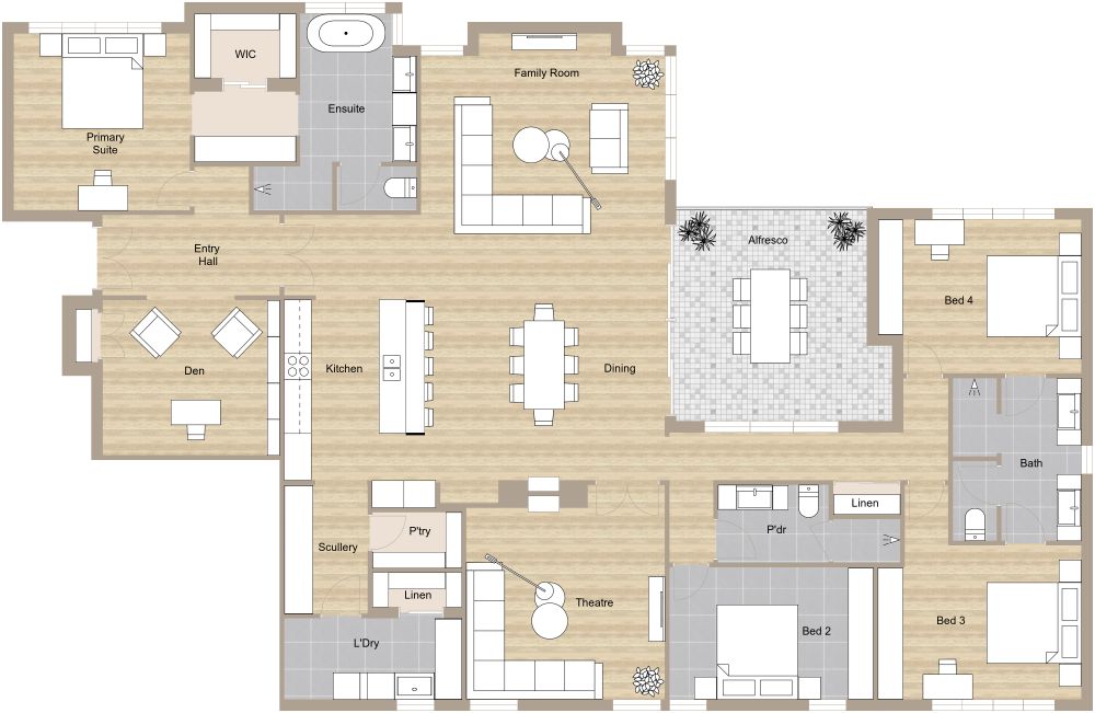 5 Bedroom Apartment 2D Layout 