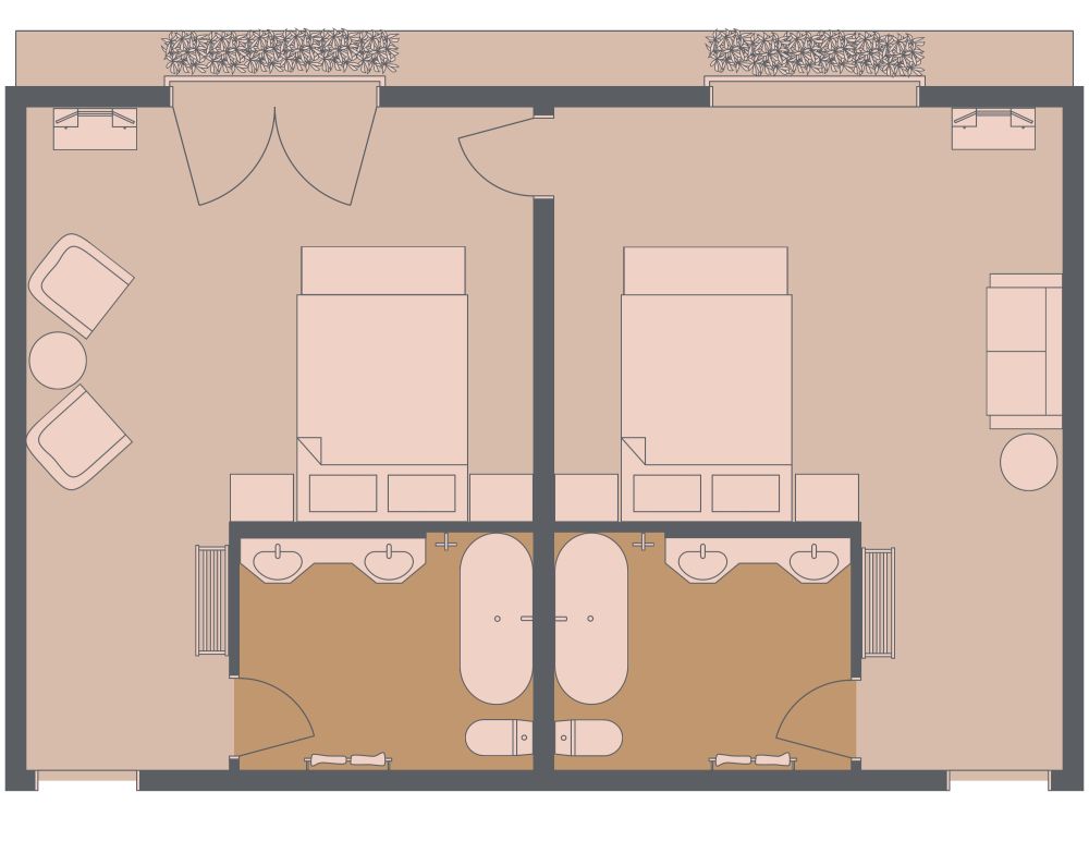 Angrenzende Pariser Hotelzimmer 2D Grundrisse