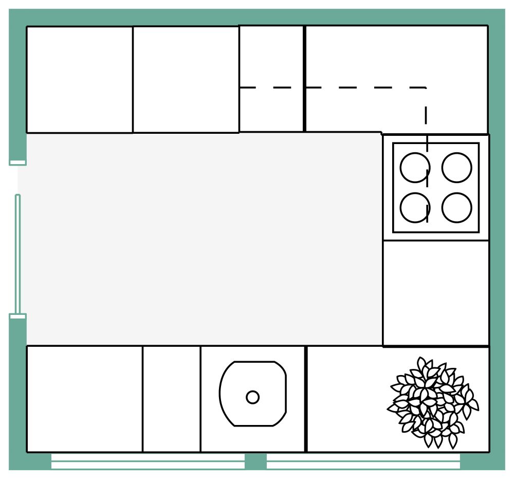 Small U-shaped Kitchen 2D Floor Plan