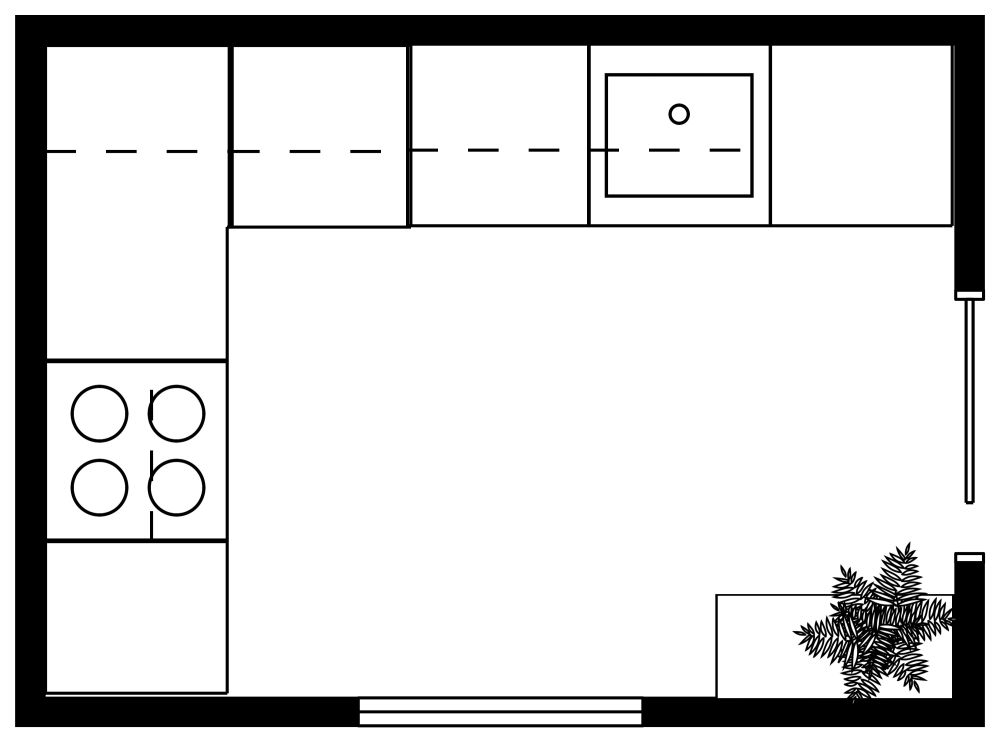 L-shaped Small Kitchen 2D Floor Plan