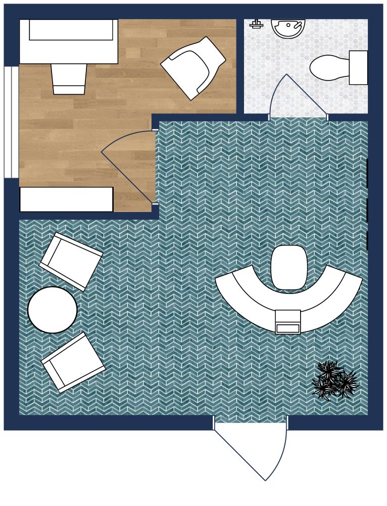 Kleines Büro mit Rezeption 2D Grundrisse