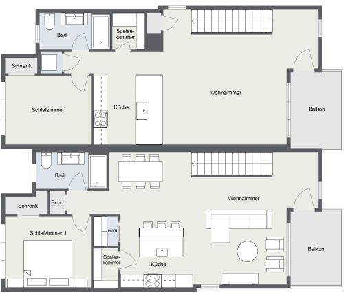 Grundriss für ein 3-stöckiges Zweifamilienhaus