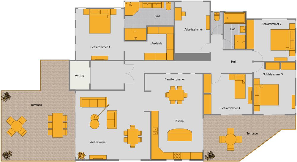 Wohnung mit 5 Schlafzimmern 2D Grundrisse