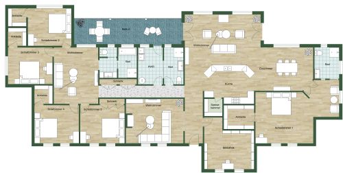 Wohnungsgrundriss mit 5 Schlafzimmern