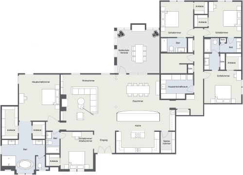 Hausgrundriss mit 5 Schlafzimmern