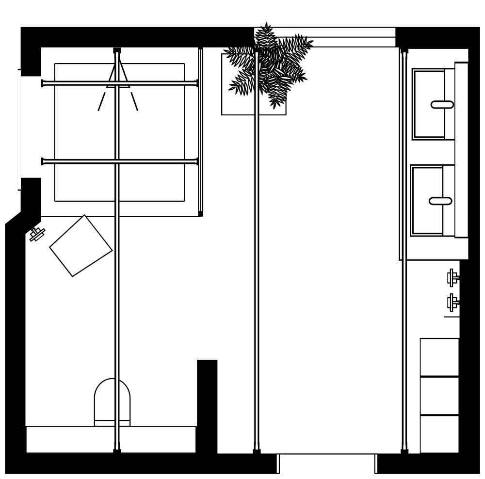 Large Industrial Style Bathroom 2D Floor Plan