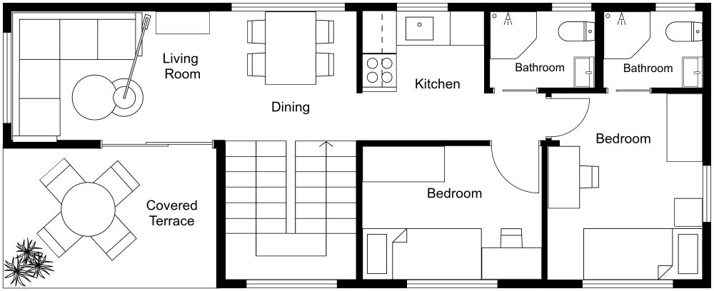 2 Story Container Home for Students 2D Floor Plan