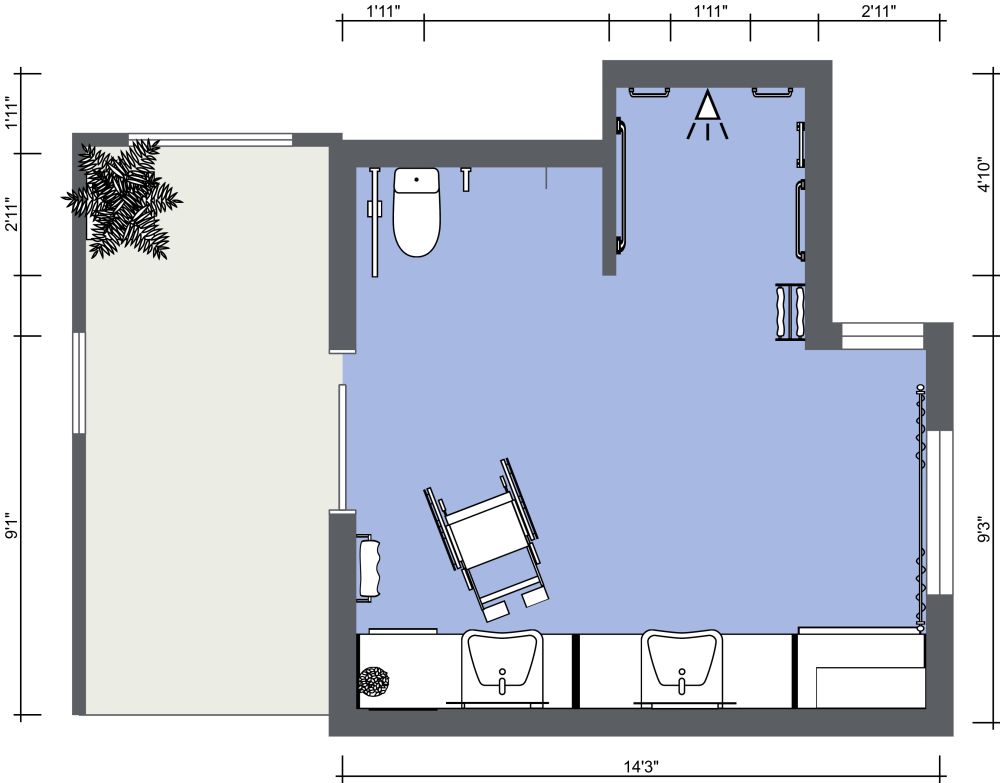 Barrierefreies Badezimmer für Senioren 2D Grundrisse