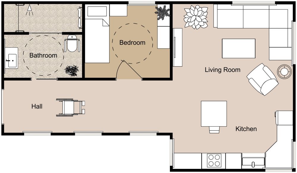 Floor Plan with ADA Compliant Bathroom 2D Floor Plan