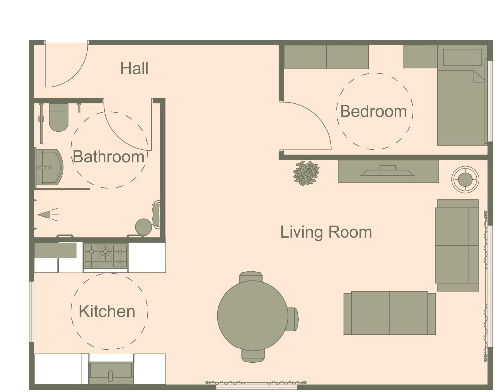 Floor Plan with Small ADA Bathroom 2D Floor Plan