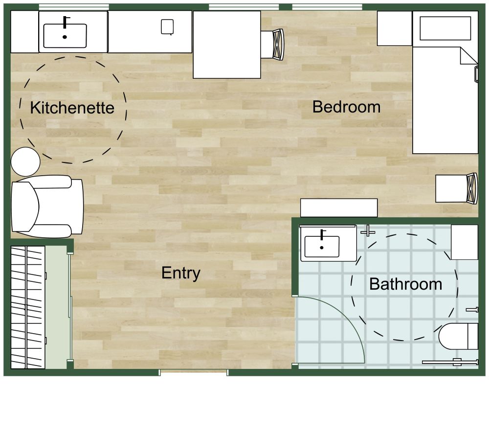 One Bedroom Assisted Living 2D Floor Plan