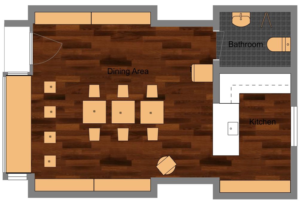 2D Floor Plan Relaxed Coffee Shop Style With Wood Details