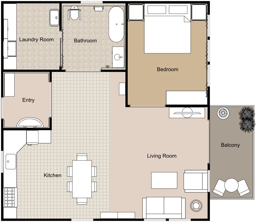 One Story Retirement Small House 2D Floor Plan