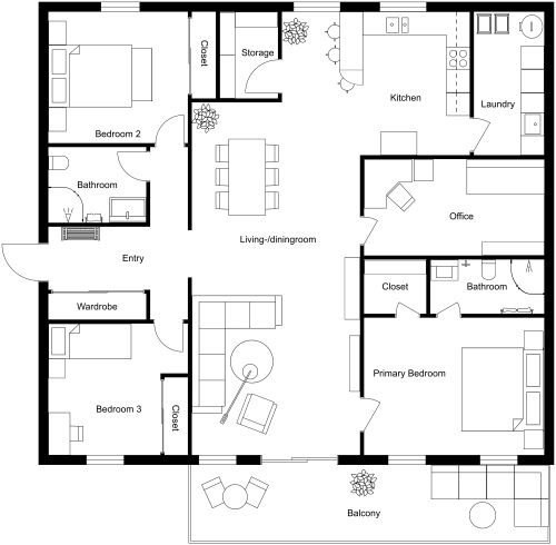 1700 sq ft Apartment Plan