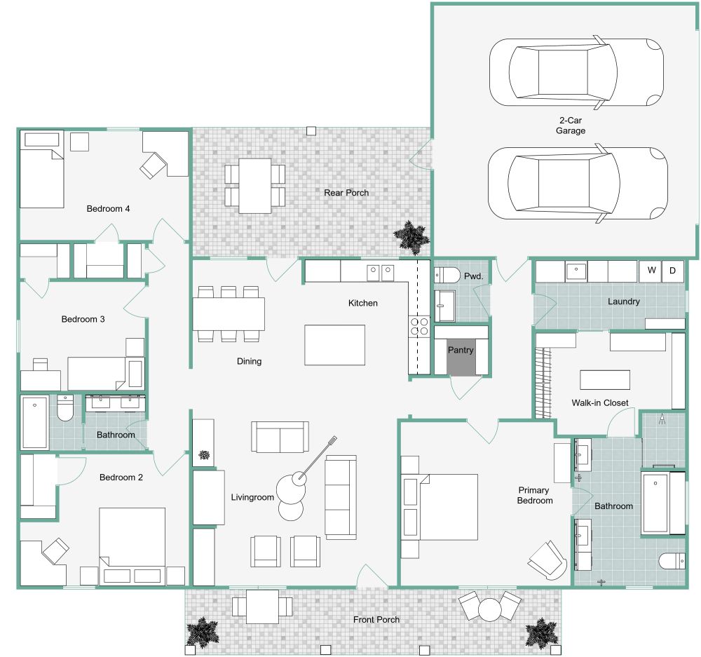 1900 sq ft 2D House Plan