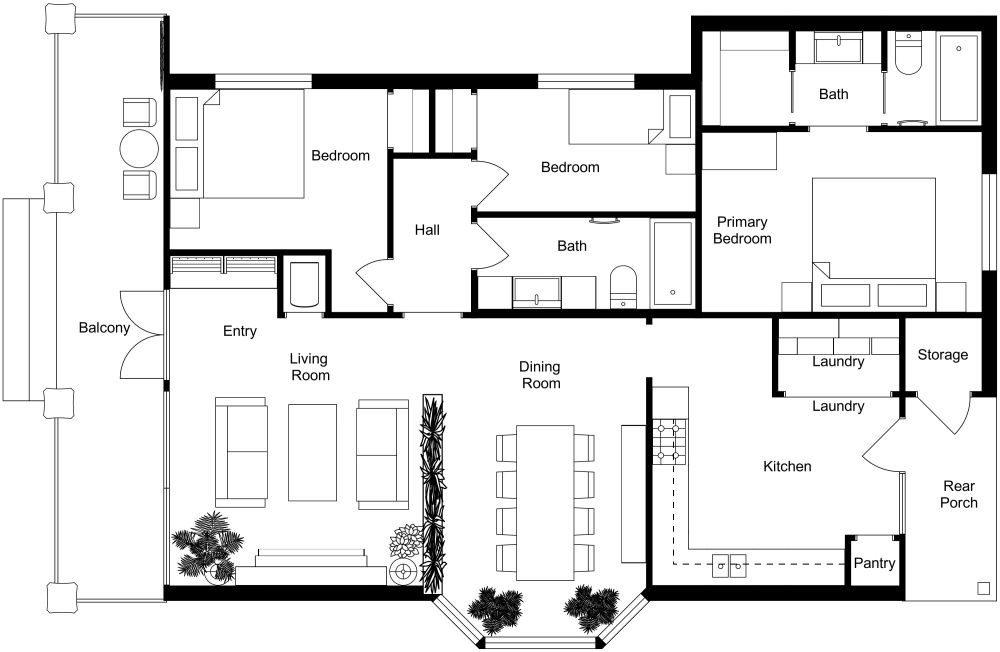 Best 2D Floor Plan for 1200 sq ft House