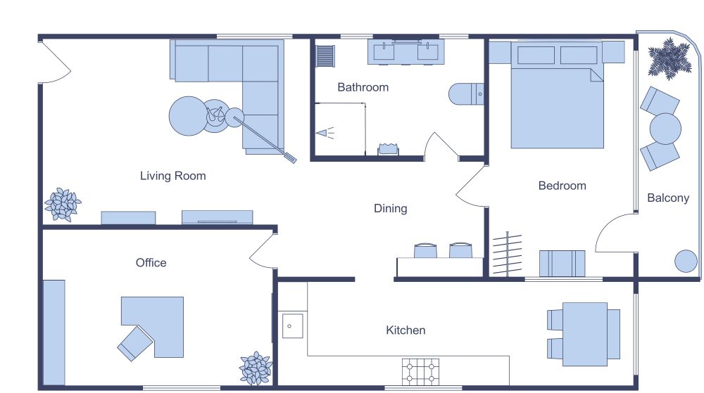 900 sq ft Apartment 2D Floor Plan