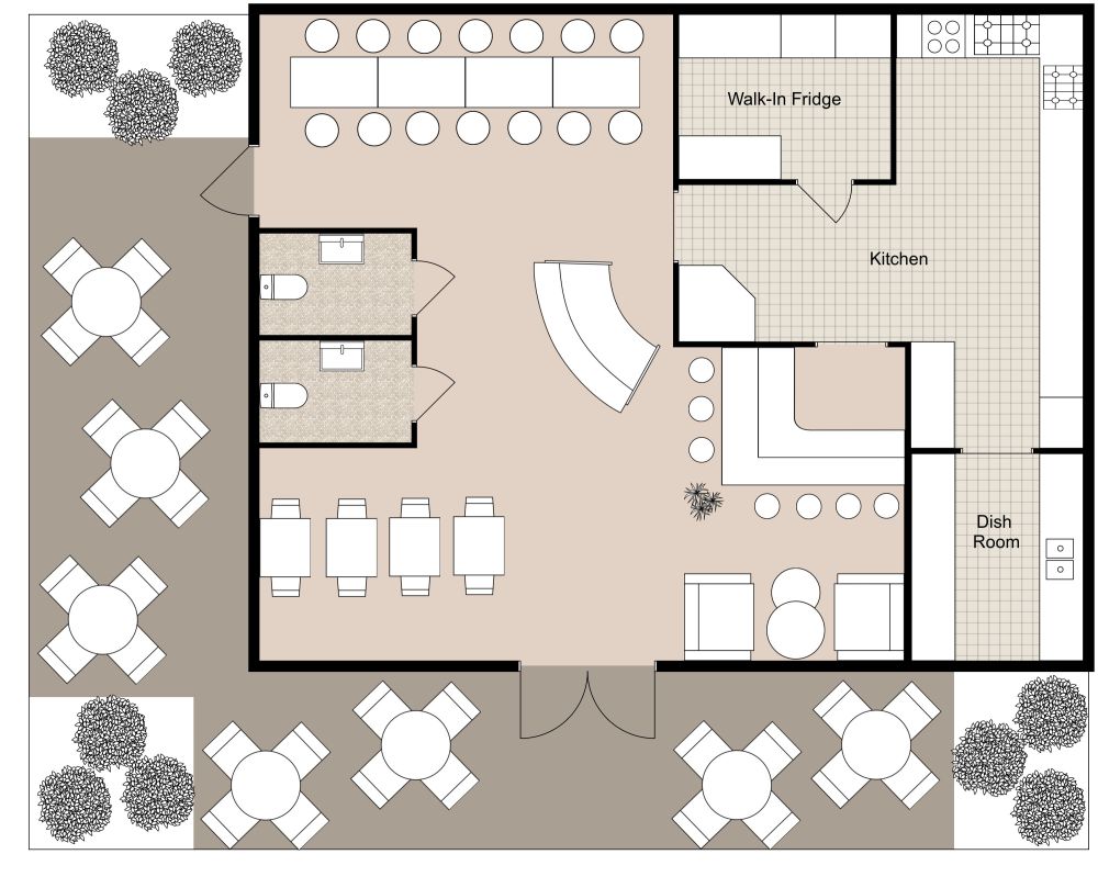 2D Floor Plan Industrial Style Restaurant with Patio