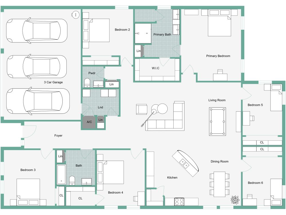 6 Bedroom Barndominium 2D Floor Plan