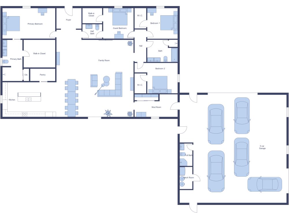 Large Barndominium 2D Floor Plan with Garage